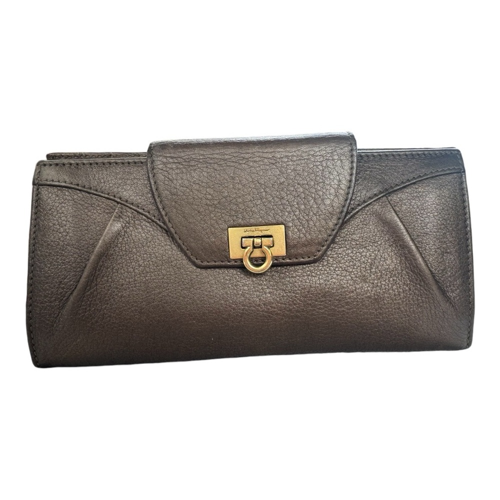 Salvatore Ferragamo Gancini Brown Leather Bifold Wallet - Picture 3 of 15